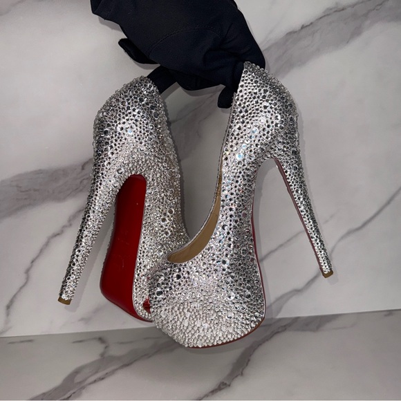 Christian Louboutin Highness AB Strass Crystal Peep Pump Size EU 37.5 / US 7.5 - Picture 12 of 14